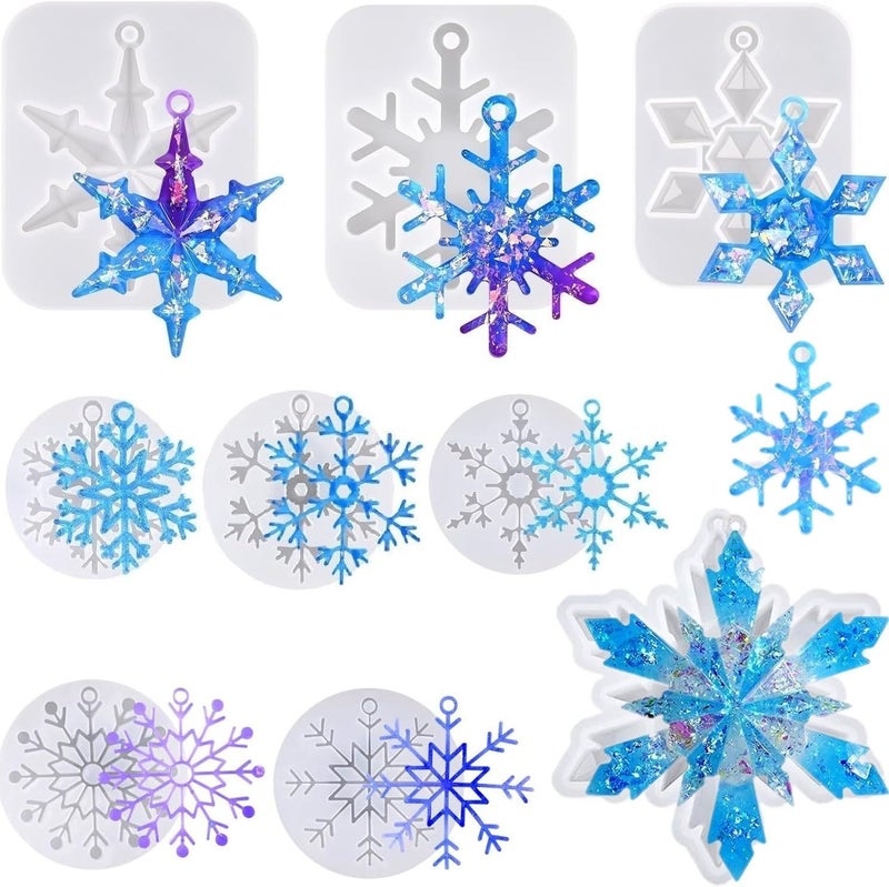 Elinka Snowflake Silicone Resin Molds,9 Pcs Snowflake Resin Casting Molds,Christmas Ornament Resin Molds DIY Resin Crafts Jewelry Pendant Xmas Gift Home Decoration - Image 1